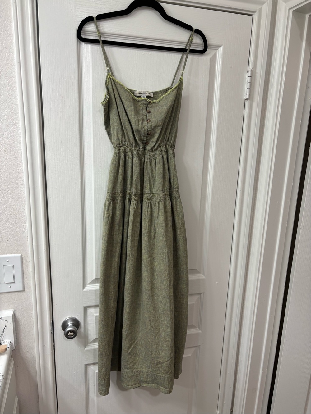 Urban Outfitters Olive Green Tiered Spaghetti-Strap Maxi Dress